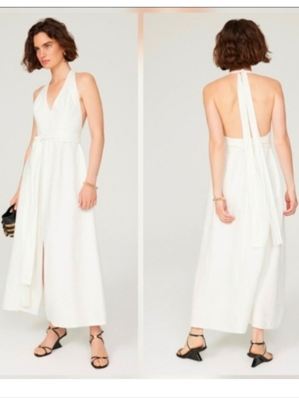 Saunders Collective RTR White Halter Maxi Dress with Waist Tie Size 8
